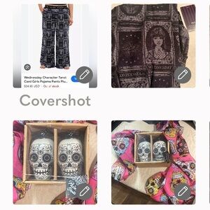 XL Wednesday nevermore lounge pj pant+💀scarf+🧂s&p shakers